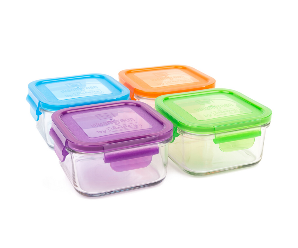 Wean Green 2-Pack Snack Cubes Glass Food Containers (Pea - 4 Pack